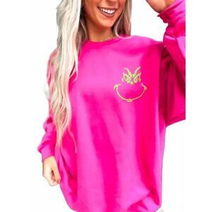 NEW BIRDIE you're a mean one heliconia graphic crewneck sweater in heliconia